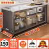 Estante de Armazenamento para Cozinha com Porta de Correr em Laje de Rocha, Armazenamento de Aparador, Micro-ondas de Chão Multicamadas, Armário de Armazenamento Multifuncional