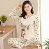 Pantalones largos populares transfronterizos cuello redondo dibujos animados lindos traje de pijama para mujer ropa de casa se puede usar afuera
