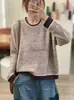 Otoño 2026 Nuevo Transfronterizo Hilo de Algodón Retro Holgado Bloque de Color Cuello Redondo Simple Versátil Casual Suéter de Punto Mujer