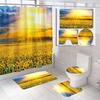 Venta Caliente Transfronteriza Cortina de Ducha de Baño Impermeable y a Prueba de Humedad con Girasol Alfombrilla de Baño Antideslizante de Cuatro Piezas Alfombrilla Absorbente para Pies
