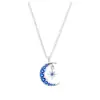 Collar Cruzado Europeo y Americano Estilo Nuevo Gama Alta Versátil Personalizado Luna Azul para Mujer Lleno de Diamantes Nicho Lujo Ligero Cadena para Clavícula de Circonita