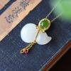 Pequena cabaça incrustada Hetian jade pingente tribunal estilo retro Jasper Design luz de luxo all-match colar das mulheres