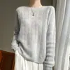 Suéter suave de cachemira y seda, nuevo estilo otoño e invierno, holgado y casual, de punto de manga larga, jersey de cuello redondo para mujer