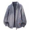 Cárdigan de punto trenzado con cuello alto para hombre Otoño Invierno 2026 Suelto Retro Cremallera Suéter Engrosado Chaqueta Casual
