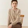 Novo Suéter Feminino de Cashmere Puro Outono e Inverno Cardigã Gola Redonda Modelagem Justa Jacquard com Laço Jaqueta Quente Malha Casual