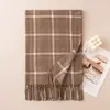 Bufanda y chal de invierno para mujer, estampado a cuadros con flecos, estilo coreano, ambiente de campus, bufanda unisex, calentador de cuello para parejas