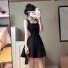 Francês High-end Hepburn Estilo Black Sling vestido Crianças Verão 2024 Novo Estilo Saia Elegante Pequena