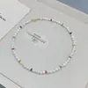 Colar de Pérolas Cultivadas e Turmalina Artesanal com Contas Coreano e Japonês Nova Moda, Corrente de Clavícula Minimalista Tendência Versátil