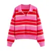 Atacado Fábrica de Roupas Femininas Transfronteiriça Outono 2026 Novidade Casual Roupas Femininas Tricô Listrado com Gola Polo