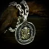 Colgante Amuleto Ganesha de Plata de Ley S925 Colgante Redondo con Patrón de Piedra Antigua Tailandesa Estilo Étnico Retro Versátil