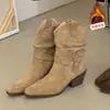 Botines Melard de Mujer para Aumentar la Altura Modelo Nuevo 2026 Hebilla de Cinturón con Corte en V Tacón Grueso Botas Martin, Botas Apiladas, Botas Vaqueras Occidentales