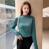 2022 Outono e Inverno Nova Carta de Estilo Ocidental Bordado Base Camisa Feminina Slim-fit Moda Suéter Interno Tamanho Grande Top Feminino