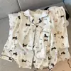 Dulce nuevo conjunto de ropa de casa de algodón nube para mujer, conjunto de otoño de manga larga y pantalón largo, estampado de cielo estrellado, corte holgado, conjunto de pijama con cuello