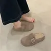 Pantuflas de Algodón con Forro de Borrego Lana Retro Baotou para Usar Afuera Zapatos Birkenstock de Ponerse Fáciles Suela Gruesa para Mujer Otoño e Invierno 2025