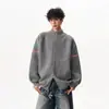 Cárdigan de punto retro estilo americano, suéter de bloque de color holgado de moda para hombre otoño/invierno, prenda exterior con cremallera, chaqueta casual