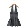 8176-26 Primavera Estilo Francés Sexy Gama Alta Estilo Dama Madura Terciopelo Lunares Ajustado Ceñidor de Cintura Vestido Halter Vestido de Vacaciones