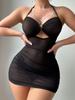 Comercio Exterior Transfronterizo Nueva Lencería Sexy Europea y Americana Malla Transparente Halter Vestido Ajustado Sexy Deseo Puro Falda de Cadera