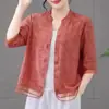 Blusa Casual de Moda Fina Talla Grande 2026 para Mamás, Nueva Camisa de Verano con Cuello en V Adelgazante y Mangas a la Mitad
