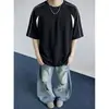 Camiseta Tendência Color Block Juvenil Manga Curta Masculina Estilo Americano Legal e Bonito Top de Verão com Gola Redonda para Alunos do Ensino Fundamental II e Médio