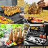 Plato Plegable de Acero Inoxidable para Pierna de Pollo Asado Parrilla Plegable Portátil para Barbacoa al Aire Libre Chasis Plegable Parrilla BBQ Estante para Asar Pollo