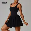 Vestido Esportivo Duas Peças Falso Transparente Transfronteiriço para Mulheres Saia Anti-Exposição Base para Corrida ao Ar Livre Fitness Tênis 4001