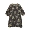 Foto Real de Camisa Floral Vintage de Longitud Media para Mujer, Mangas de Linterna, Botones al Frente, Corte Holgado, Mangas de Tres Cuartos, Top Delgado de Ramio
