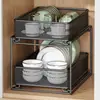 Estante de almacenamiento extraíble para gabinete de cocina, estante de capas, varios, cesta extraíble de almacenamiento para gabinete debajo del fregadero de doble capa