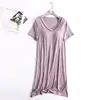 Vestido de Dormir de Manga Corta Integrado de Color Sólido, Ajuste Holgado, con Copas, Escote en V, Estilo Nuevo de Primavera y Verano, Dropshipping
