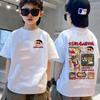 Camiseta de Manga Curta 220g para Meninos e Meninas Algodão Puro Verão Infantil Solta Infantil Médio e Grande Estilo Desenho Animado Infantil Estampa Top para Usar por Baixo
