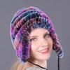 Gorro de pelo de conejo rex grueso y cálido, con protección para las orejas, de algodón y piel de conejo, informal, de lana, para otoño e invierno.
