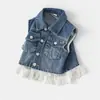 Nuevo Chaleco de Primavera para Niñas, Chaqueta de Mezclilla Elegante con Ribete de Encaje, Ropa de Abrigo de Moda para Bebés Niñas
