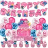 Decoración de Fiesta de Cumpleaños Temática de Puntada Rosa Transfronteriza, Accesorios, Pancarta, Bandera para Pastel, Juego de Globos
