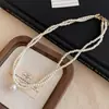 Colar Pingente Laço com Zircônia e Pérolas, Moderno e Versátil, Corrente de Clavícula de Alta Qualidade, Colar de Luxo Leve e Elegante para Mulheres