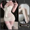 Bata de Noche Transparente Plisada Decorativa con Lazo Chao Mu y Pecho al Descubierto, Tentación Transparente Lencería Sexy, Body de Deseo Puro Sexy para Mujer