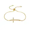 Joia Original Huanmu Trade Feminina Corrente de Caixa de Cobre Zircônia Diamantada Completa Cruz Pulseira Ajustável Dourada
