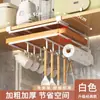 Prateleira de Armazenamento de Cozinha Sem Furos Suporte de Papel Toalha para Armário Prateleira de Tábua de Cortar de Camada Dupla Prateleira de Tampas de Panela de Aço Inoxidável Armazenamento Suspenso para Armário
