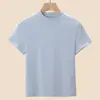 Camiseta Cool de Lyocell2026 Nuevo Estilo de Verano Cuello Alto Hombro Normal Manga Corta Camiseta para Mujer, Elegante Top Adelgazante