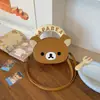 Bolsa de lona de urso marrom de desenho animado, mochila bordada com bolinhas estilo japonês, fofa e leve, perfeita para crianças carregarem ao sair