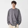 Camiseta de Manga Larga con Cuello Redondo Nueva para Hombre, Estilo Japonés Holgado Retro Rasgada, Marca de Moda, Camiseta Básica Simple para Primavera y Otoño 2025