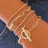 Moda europeia e americana moda retrô conjunto de joias de quatro peças joias femininas geométricas metal contas redondas corrente caixa de diamante pulseira fecho ot