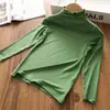 Ropa de Primavera y Otoño para Niñas Camiseta Bebé Elegante Personalidad Infantil Moderna Modal Fruncido Cuello Semi-alto Color Sólido Camiseta Base