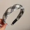 Faixa de Cabelo Larga Estilo Artístico Xadrez Coreano para Mulheres, Uso Diário, Faixa Elegante e Estilosa, Design de Coroa Alta, Acessório de Cabelo de Primavera
