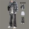 Conjunto de Ropa para Hombre de Primavera y Otoño, Camisa a Cuadros de Manga Larga, Estilo Delgado Combinado con Jeans, Conjunto Casual de Tres Piezas para Hombre, Estilo Casual Ligero y Maduro