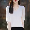 Venta al por mayor transfronteriza de suéter fino de punto para mujer, de manga corta, con cuello en V y adornos de diamantes, top casual fino de corte holgado