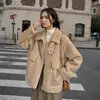 Moda de calle estilo europeo y americano, abrigo largo de manga larga de borrego sintético cálido, de un solo pecho, de secado rápido, para mujer, adecuado para otoño e invierno