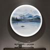 Nueva pintura decorativa de porche de estilo chino redonda con luz luminosa, pintura mural de salón de té con paisaje zen, pintura de pared de fondo para sala de estar