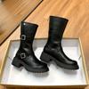 Botas Elásticas con Hebilla de Cinturón, Botas con Suela Gruesa para Aumentar la Altura, Nuevas Botas de Equitación de Media Caña para Mujer, Botas Martin de Cuero Suave Estilo Coreano para Invierno