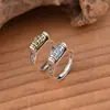 Anillo de Plata de Ley S925 con Cuenta Dzi de Barril Estilo Retro Tailandés Plata Unisex Estilo Pareja Abierto Ajustable Personalizado Joyería