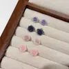 Pendientes de Plata con Aguja de Rosa Populares al por Mayor, Pendientes de Flor Dorada Arena Minimalistas de Lujo Ligero de Nicho, Pendientes Nuevos de Moda para Niña