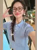 Tienda Insignia Shanghai Dan Nong / Camisa Polo de Punto Trenzado Lana Seda para Mujer Cuello Solapa Bordado Holgado